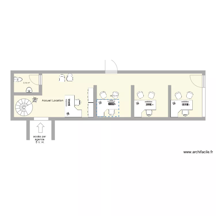 amenagement agence 3 VH d&eacute;di&eacute; location 4 bureaux. Plan de 