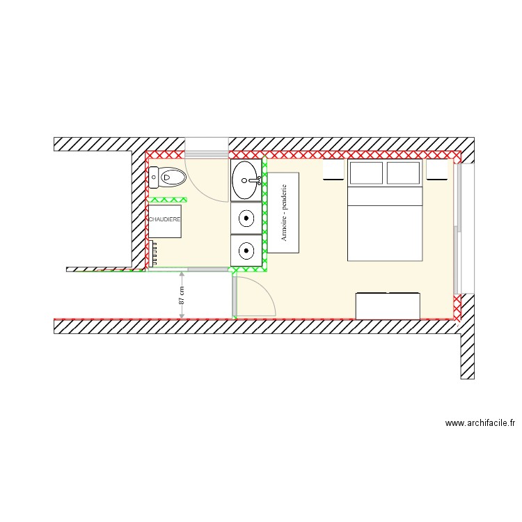 BELMONTE CHAMBRE 4 PROJET. Plan de 2 pièces et 15 m2