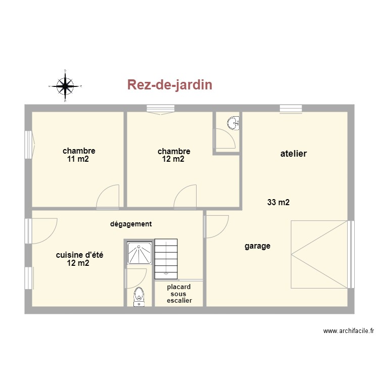 rez de jardin Mondoloni. Plan de 7 pièces et 75 m2