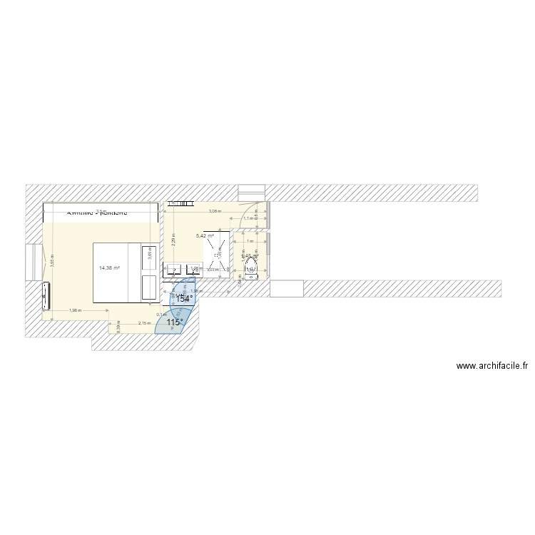 Plan Chambre Valady wc ss escalier. Plan de 3 pièces et 21 m2