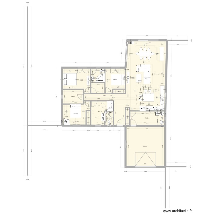 plan base 3. Plan de 13 pièces et 174 m2