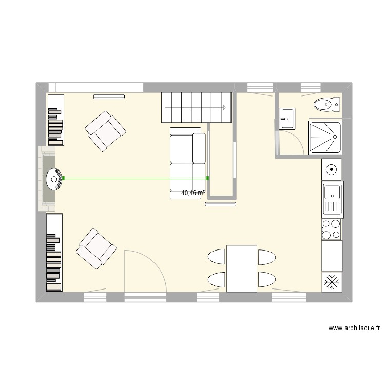 RDC PM variante. Plan de 2 pièces et 40 m2