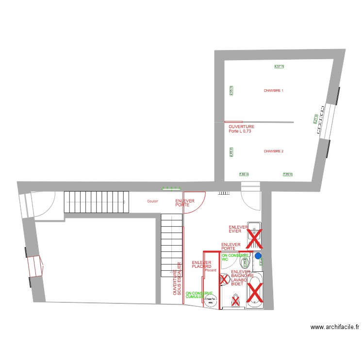 1ÉTAGE DÉMOLITION 2. Plan de 4 pièces et 42 m2