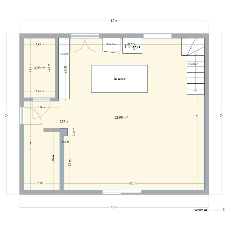 maison thurins. Plan de 2 pièces et 57 m2