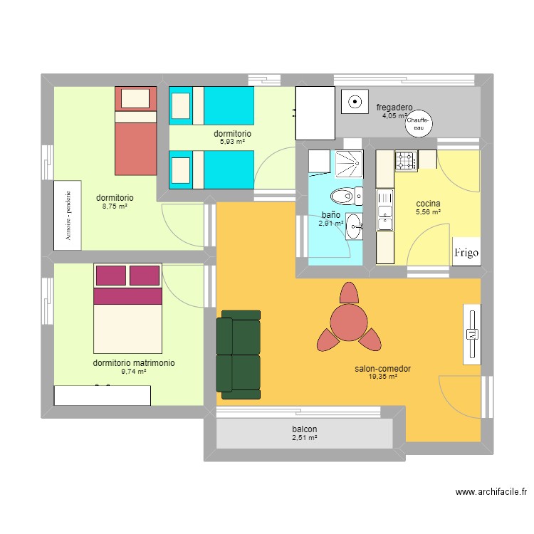 columbretes eva. Plan de 8 pièces et 59 m2