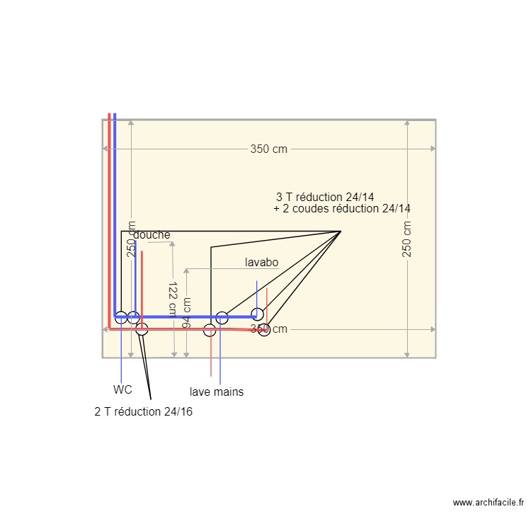 Circuits eau SdB Wc. Plan de 0 pièce et 0 m2