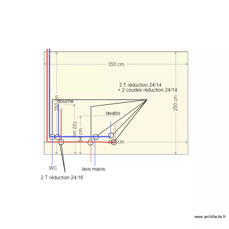 Circuits eau SdB Wc. Plan de 
