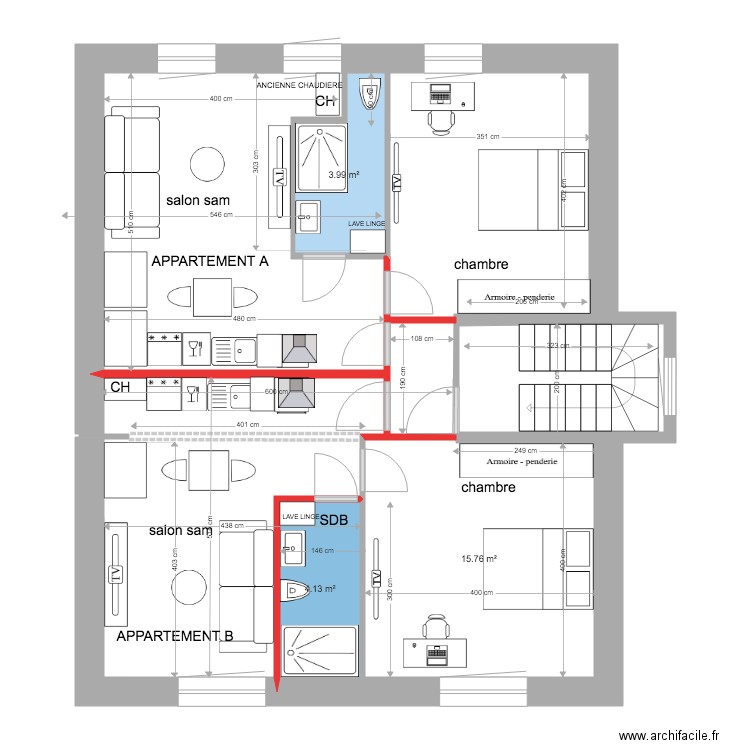 1etage appart thionville  APRES TRAVAUX . Plan de 0 pièce et 0 m2