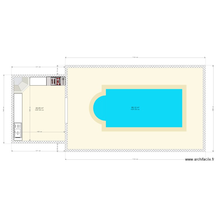 titre. Plan de 2 pièces et 88 m2