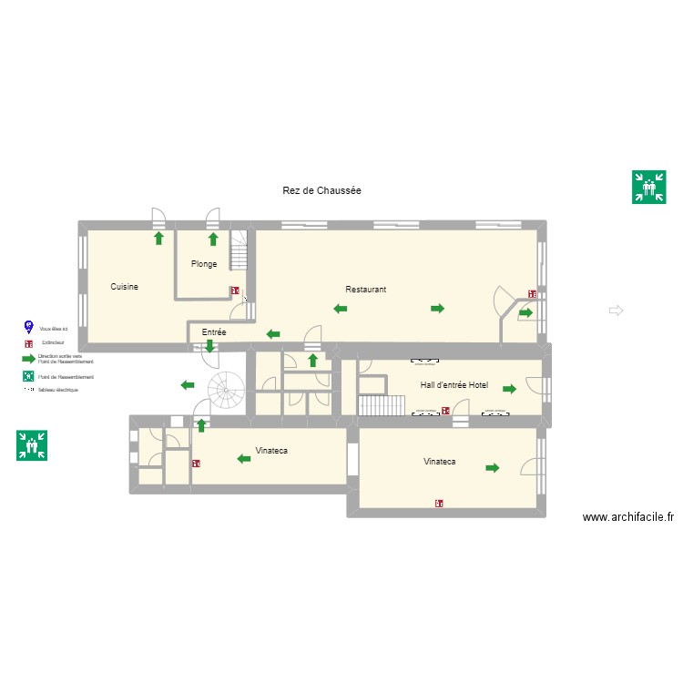 restaurant. Plan de 19 pièces et 338 m2