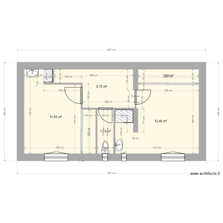 Etage Originale. Plan de 5 pièces et 34 m2