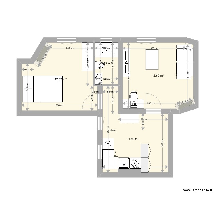 plan patay exact petite modif cuisine 3. Plan de 4 pièces et 40 m2