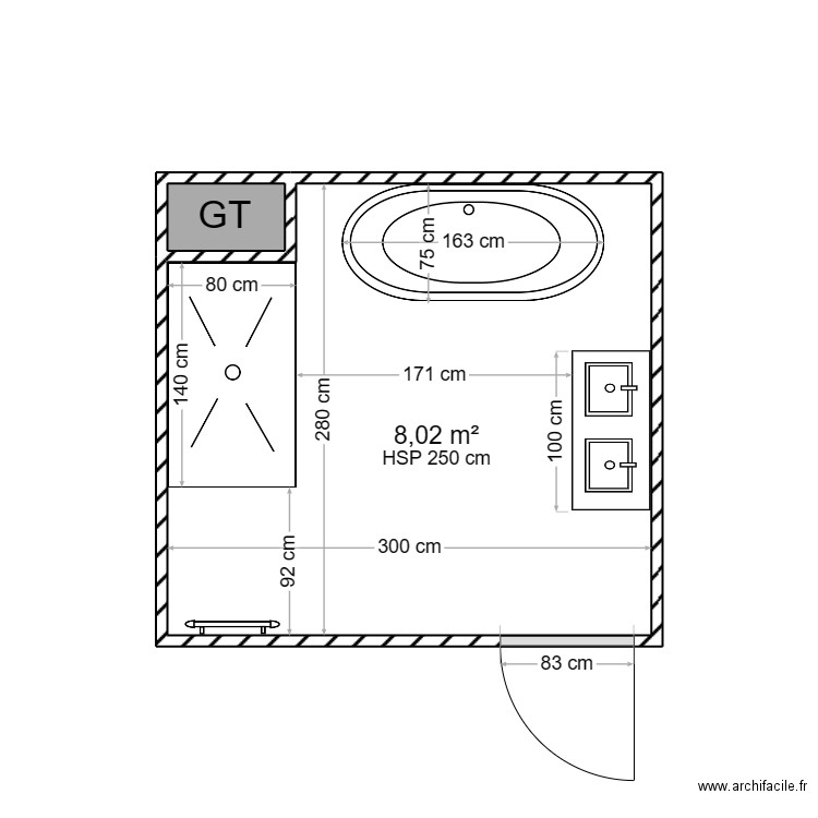 PROJET MANU/MARION N°1. Plan de 2 pièces et 8 m2