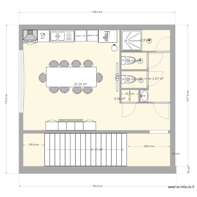 plan cuisine et wc MVO - v1. Plan de 7 pièces et 44 m2