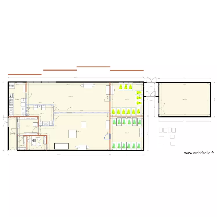 creche 14 avec bureau intérieur et entrée façade. Plan de creche 14 avec bureau intérieur et entrée façade. Plan de