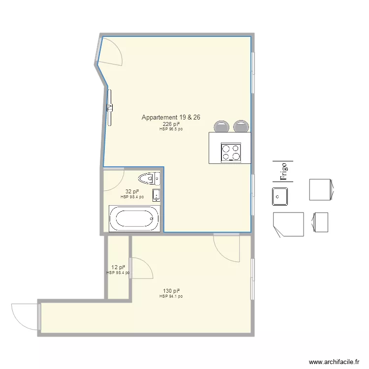 Appartement 19 et 26 meubl&eacute;. Plan de 