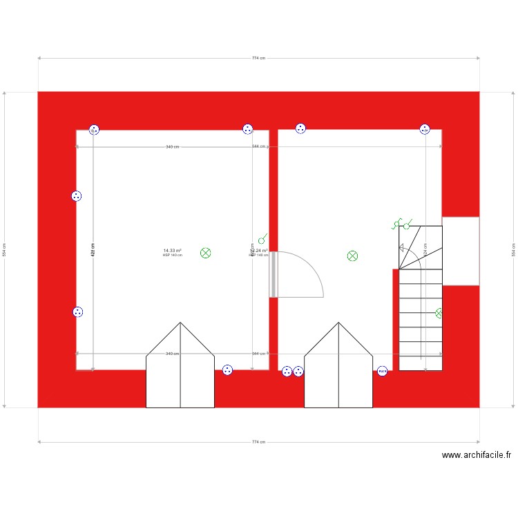 Etage grange et chambre. Plan de 0 pièce et 0 m2