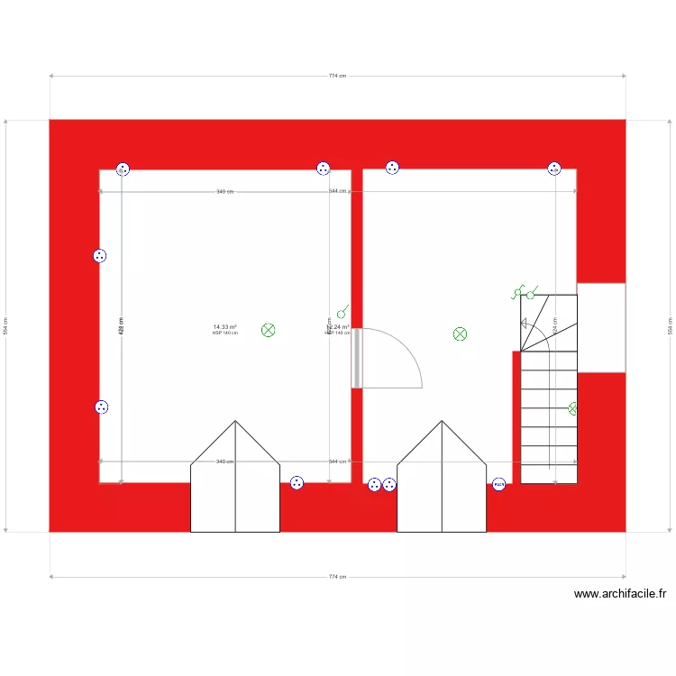 Etage grange et chambre. Plan de 
