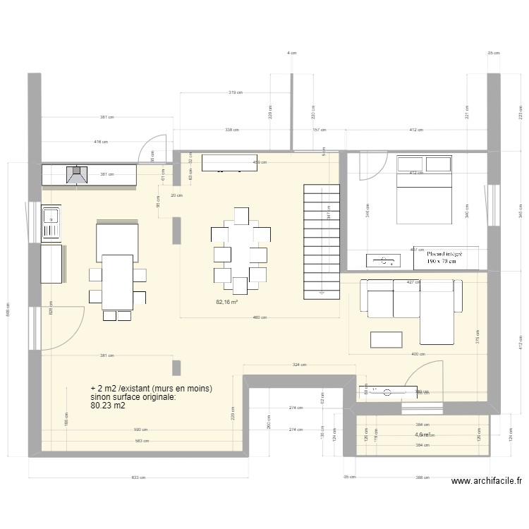 10 nestor bavoux_PLAN ORIGINE-CALC Surf Totale. Plan de 2 pièces et 87 m2