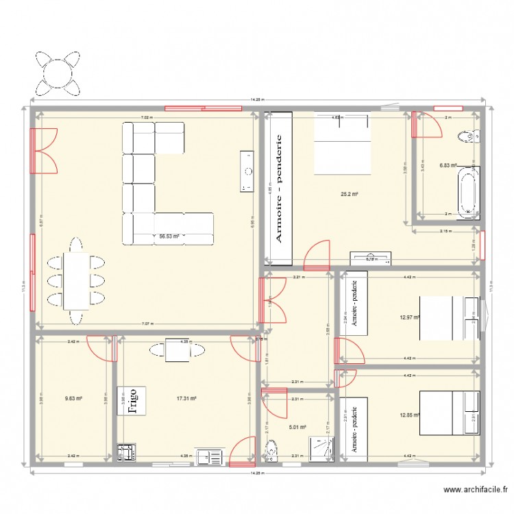 Maison plain pied. Plan de 0 pièce et 0 m2