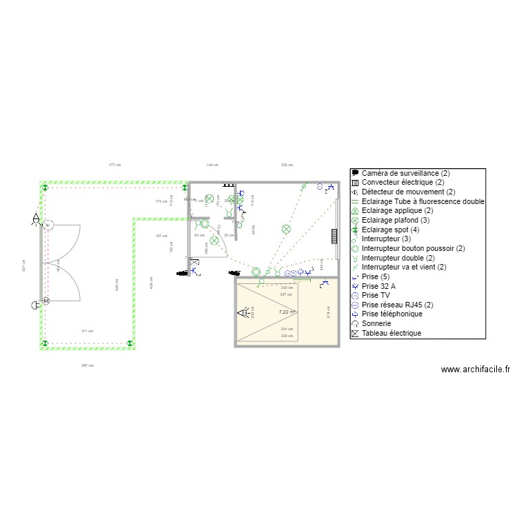 Schéma architectural STUDIO. Plan de 1 pièce et 7 m2