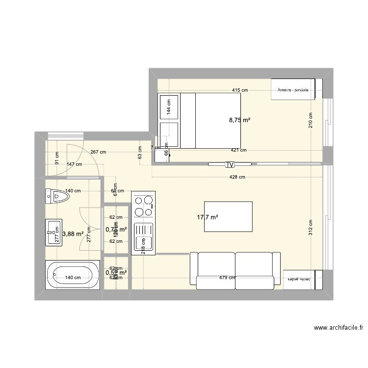 64 longchamp 1. Plan de 3 pièces et 32 m2