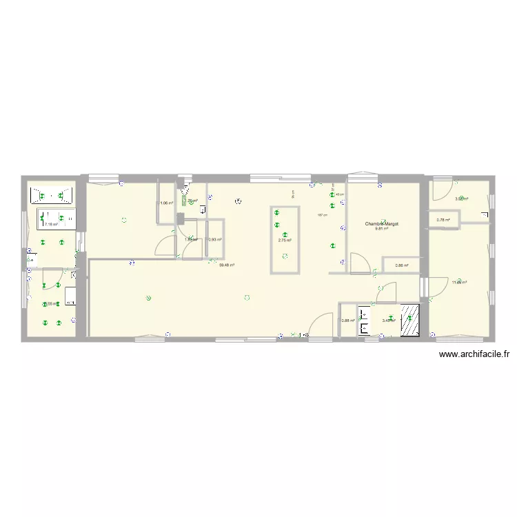 maison venissieux elec &eacute;clairage avec cloisons. Plan de 