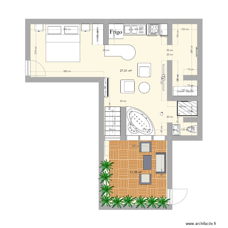 Plan Love Room _Rénovation v2_March 24. Plan de 2 pièces et 48 m2