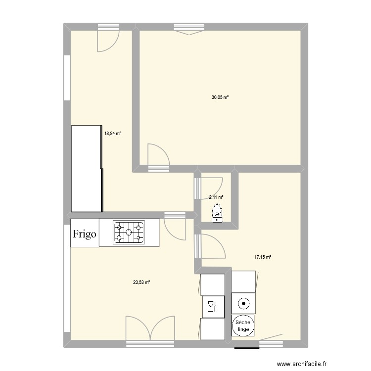 cusine. Plan de 5 pièces et 92 m2