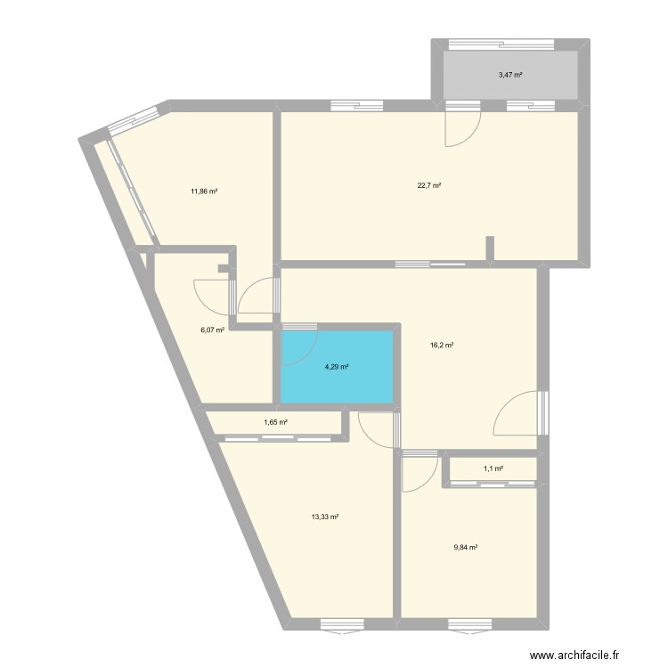 Apart VNDC. Plan de 10 pièces et 91 m2