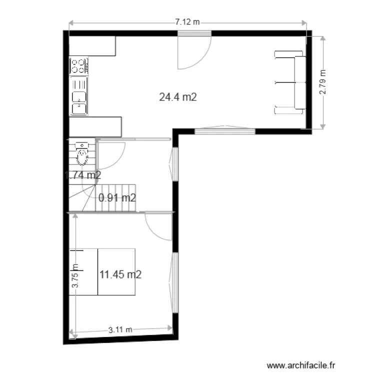 reunion 2343 Duplex 3 pieces. Plan de 