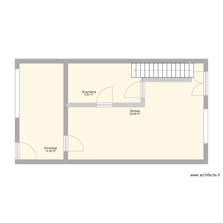 Rez-de-Chaussée. Plan de 4 pièces et 56 m2