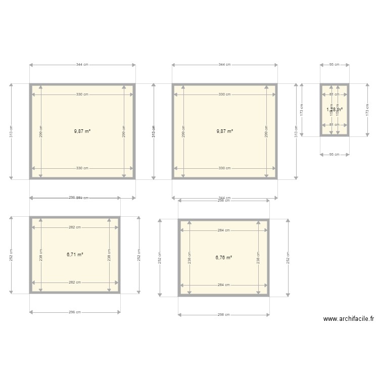 piece a part. Plan de 5 pièces et 35 m2