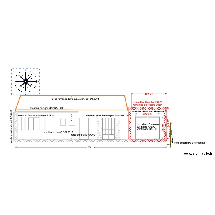 plan façade ouest projet. Plan de 0 pièce et 0 m2