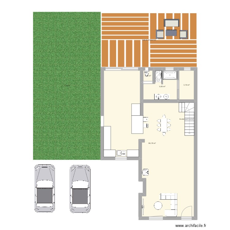 RDC GHlin. Plan de 5 pièces et 78 m2