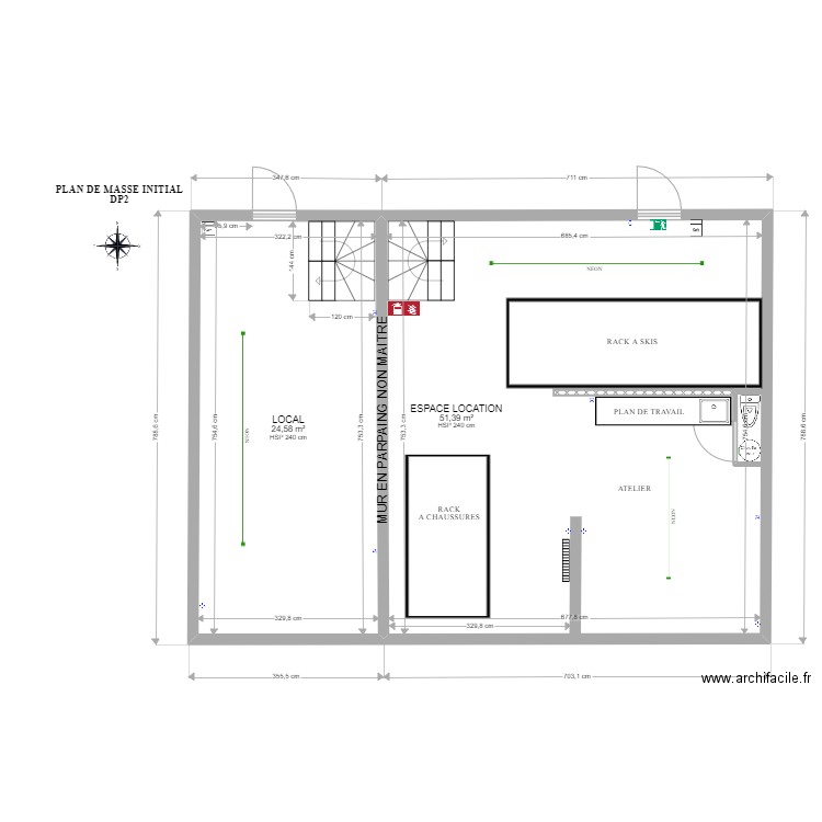 SOUS SOL AVANT TRAVAUX. Plan de 2 pièces et 76 m2