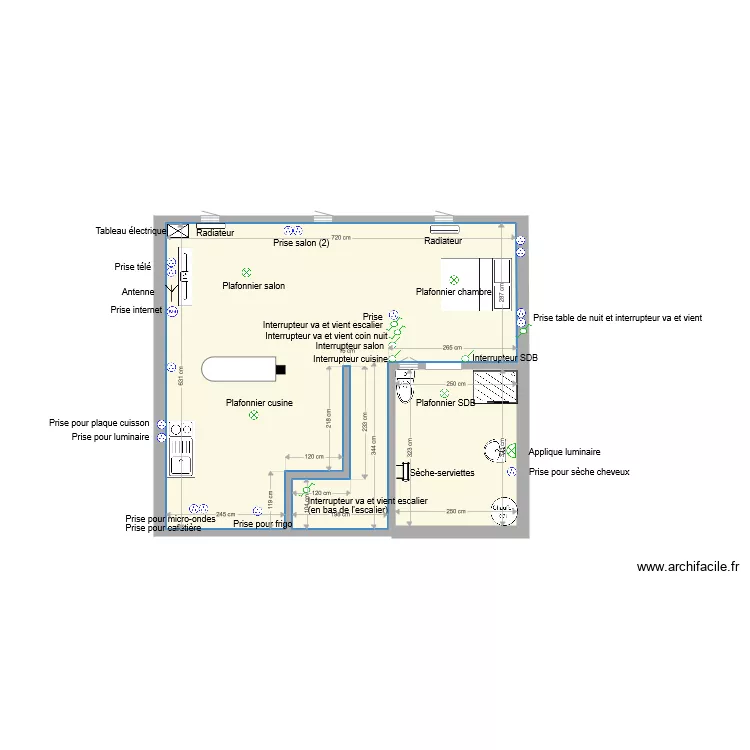 Chambre h&ocirc;te installation &eacute;lectrique. Plan de 
