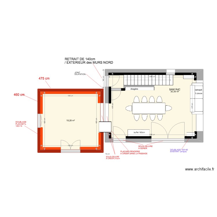 SAM + CUISINE BASTIDON avec aménagement. Plan de 2 pièces et 49 m2