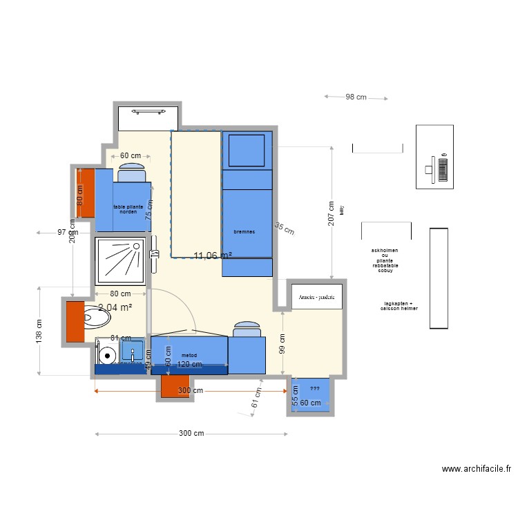 STUDIO ST LEGER 21 11 23 0837. Plan de 2 pièces et 13 m2