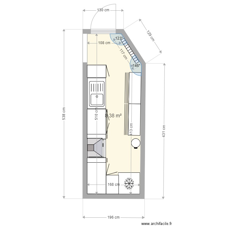 Cuisine. Plan de 1 pièce et 8 m2