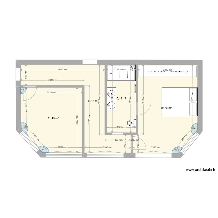 RDJ 8. Plan de 4 pièces et 45 m2