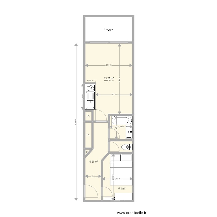 N2 306 2 P. Plan de 9 pièces et 32 m2