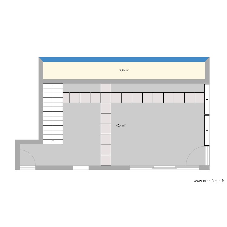 Cour Quevy. Plan de 2 pièces et 55 m2