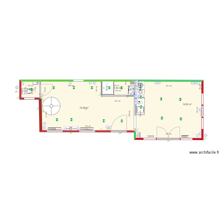 salle de bain haut. Plan de 4 pièces et 39 m2