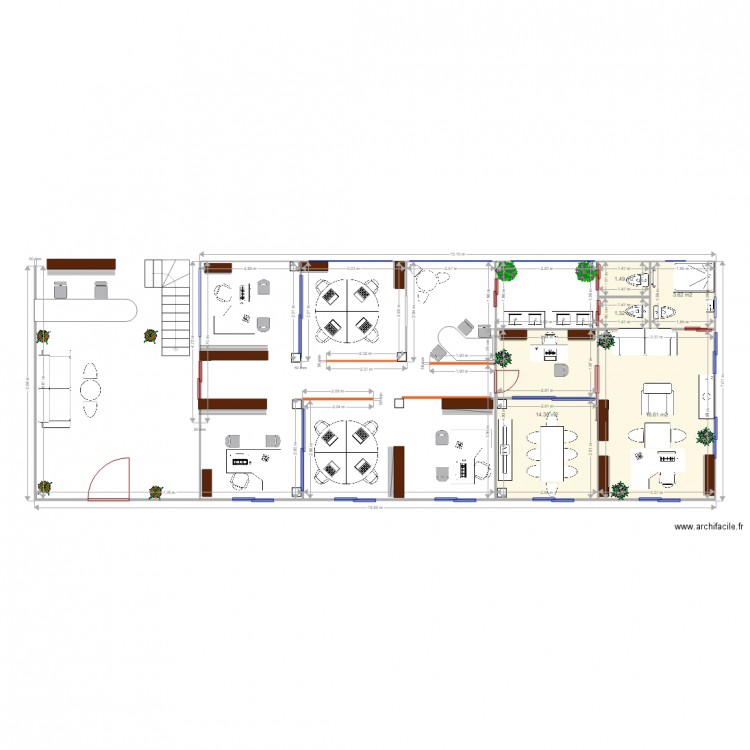 bureau open space. Plan de 5 pièces et 37 m2