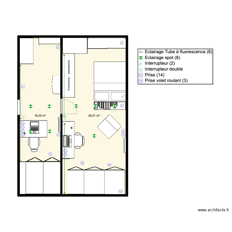 Virigine & Seb. Plan de 2 pièces et 47 m2