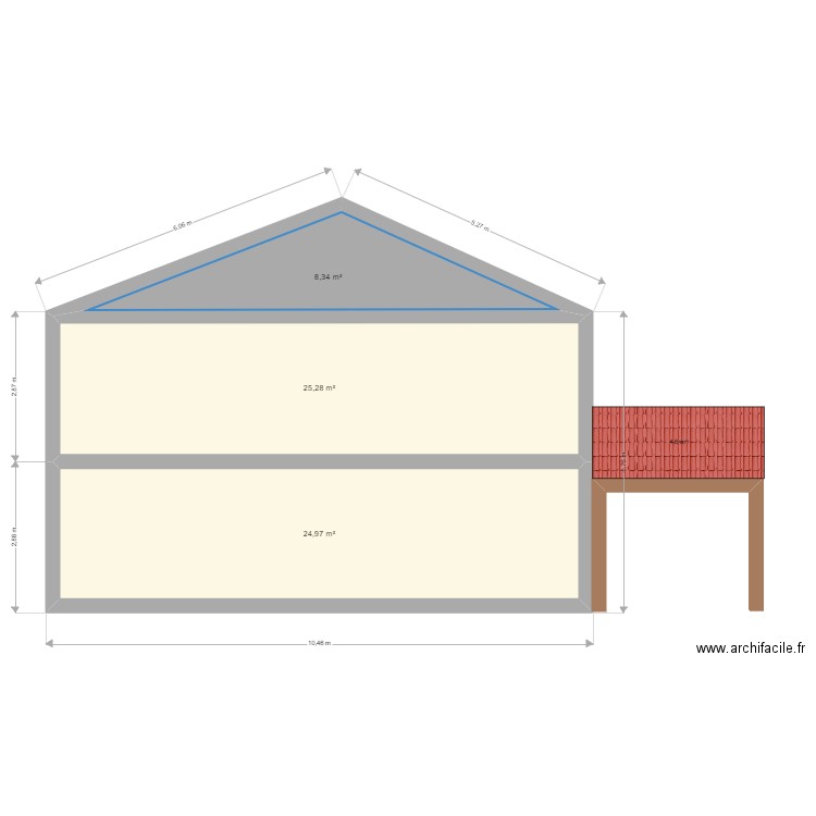 Extensions facade. Plan de 3 pièces et 59 m2