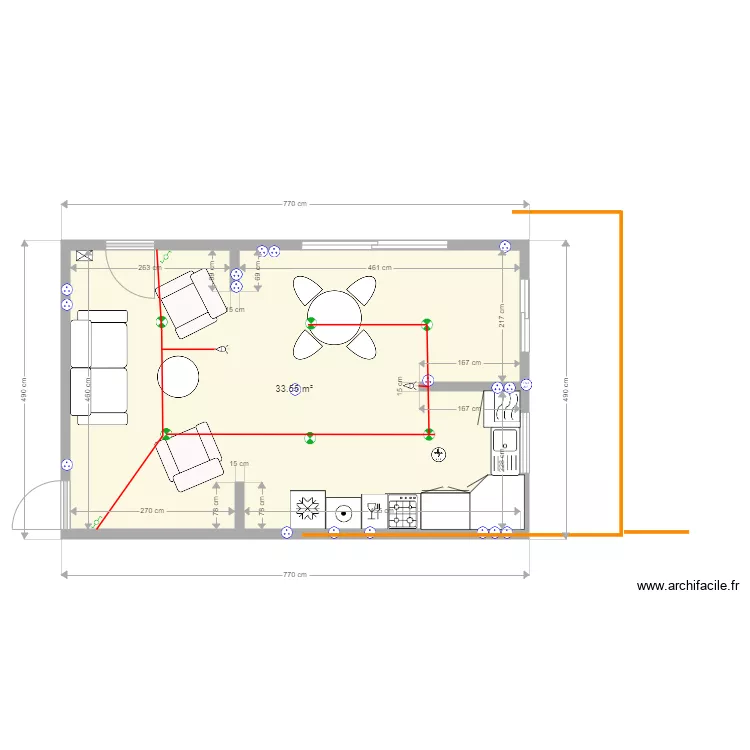 SALON SALLE A MANGER CUISINE. Plan de 