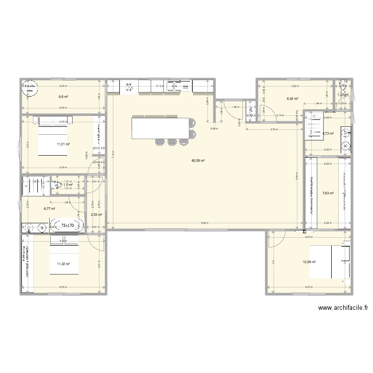 chib. Plan de 12 pièces et 132 m2