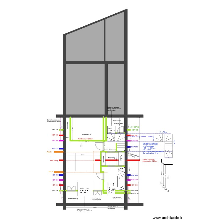 BAUCQ 77 4e étage aménagé V7. Plan de 14 pièces et 96 m2